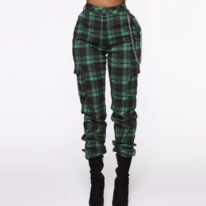 American Bazi Green Plaid Cargo Pants